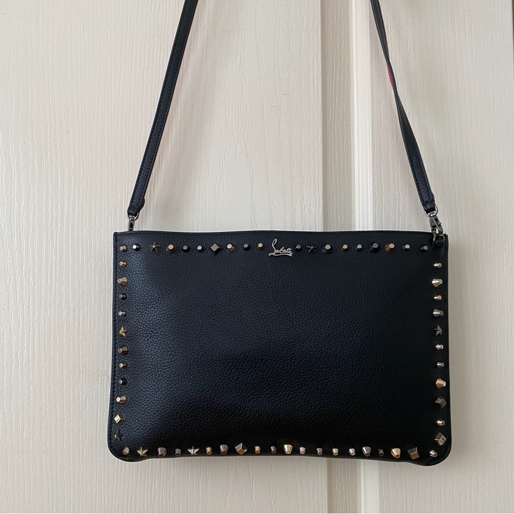 $1500 Christian Louboutin Loubiclutch Black Leather Studs Crossbody Bag Clutch